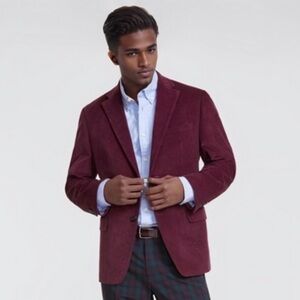 Tommy Hilfiger Corduroy Blazer Mens Burgundy Sport Coat Elbow Patch NWT